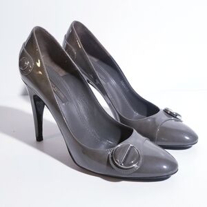 LOUIS VUITTON Sloane Patent Leather Cement Gray High Heel Pumps 38 8